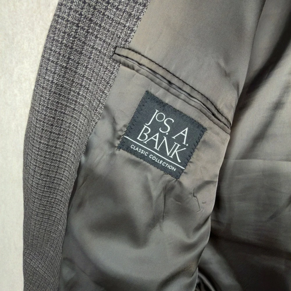 Jos. A. Bank Sport Blazer Mens 46R 100% Wool Tailored Fit Brown/Gray Micro Check